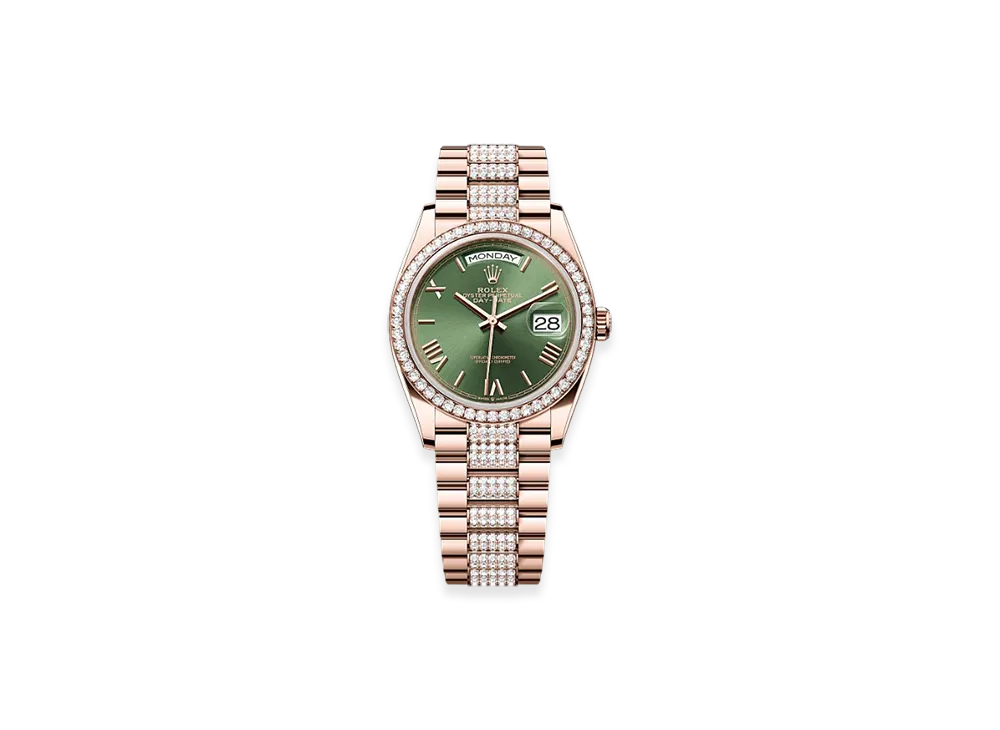 ROLEX Day-Date 36mm Everose Gold Diamond 128345RBR "Olive Green"