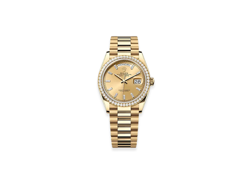 ROLEX Day-Date 36mm Yellow Gold Diamond 128348RBR "Champagne-colour"
