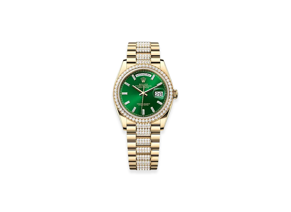 ROLEX Day-Date 36mm Yellow Gold Diamond 128348RBR "Bright Green"