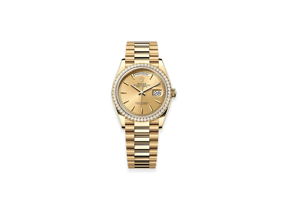 ROLEX Day-Date 36mm Yellow Gold Diamond 128348RBR "Champagne-colour"