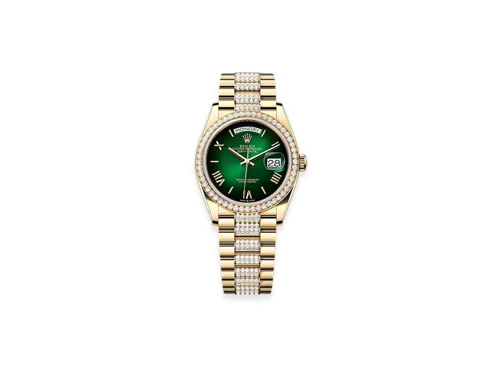 ROLEX Day-Date 36mm Yellow Gold Diamond 128348RBR "Green Ombre"