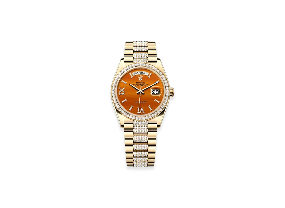 ROLEX Day-Date 36mm Yellow Gold Diamond 128348RBR "Carnelian"