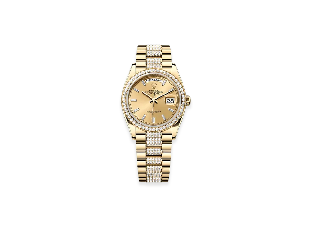 ROLEX Day-Date 36mm Yellow Gold Diamond 128348RBR "Champagne-colour"