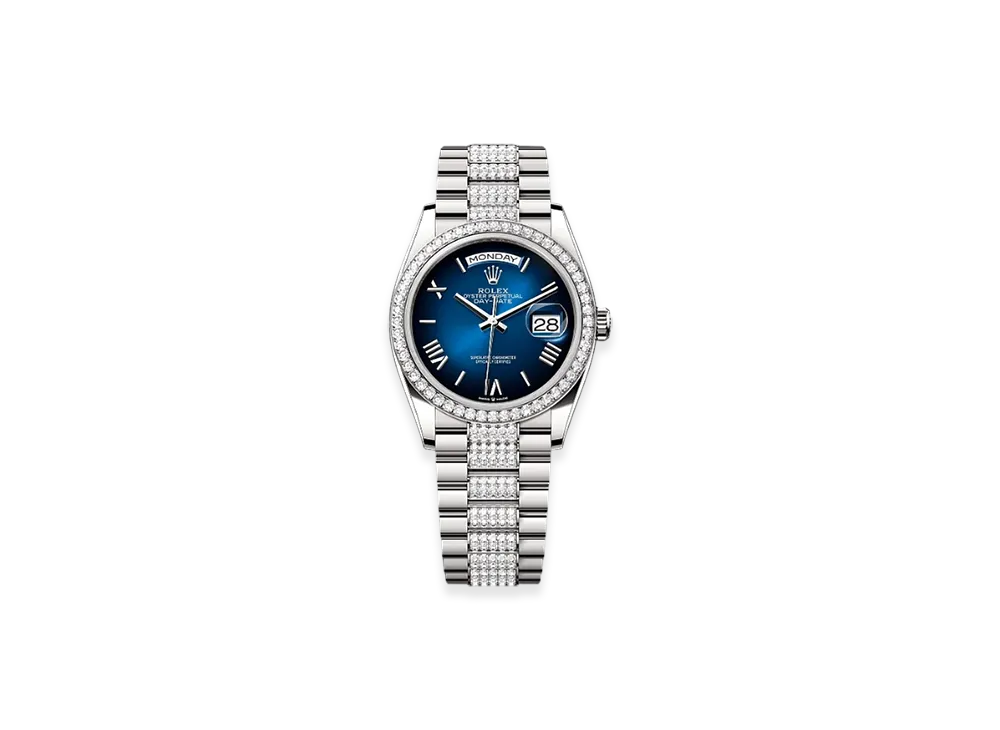 ROLEX Day-Date 36mm White Gold Diamond 128349RBR "Blue Ombre"