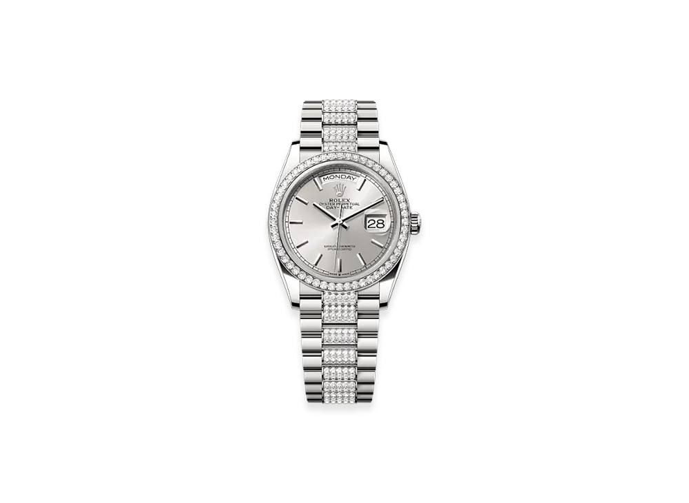 ROLEX Day-Date 36mm White Gold Diamond 128349RBR "Silver"