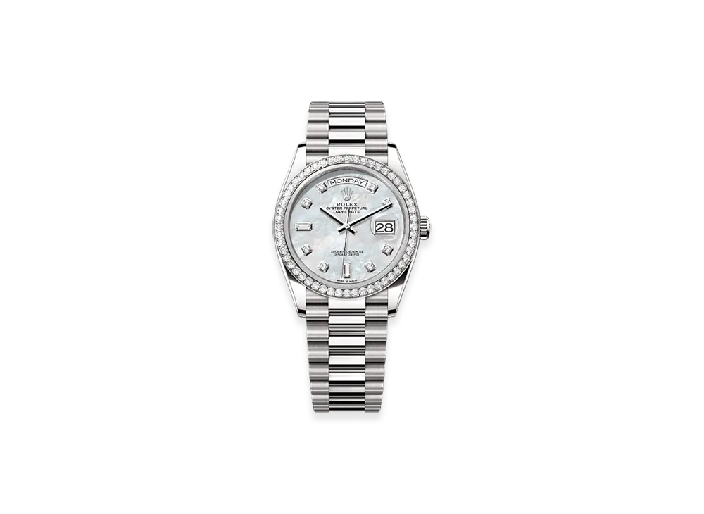 ROLEX Day-Date 36mm White Gold Diamond 128349RBR "White Mother-of-Pearl"