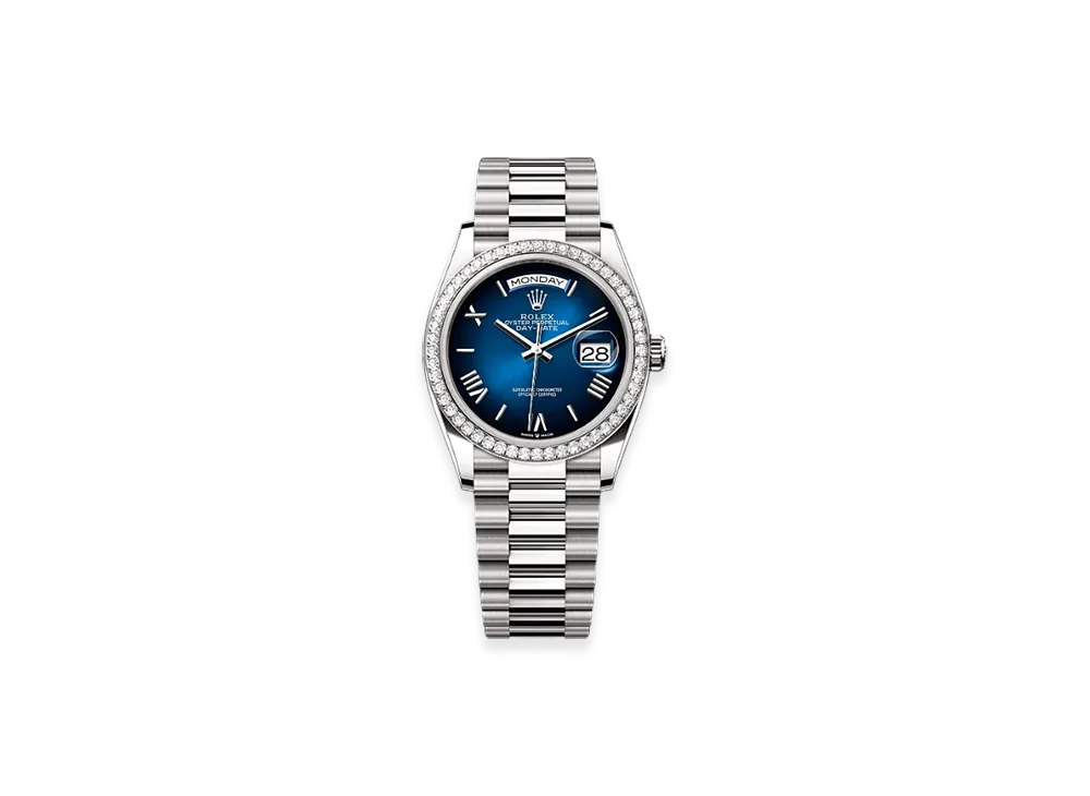 ROLEX Day-Date 36mm White Gold Diamond 128349RBR "Blue Ombre"