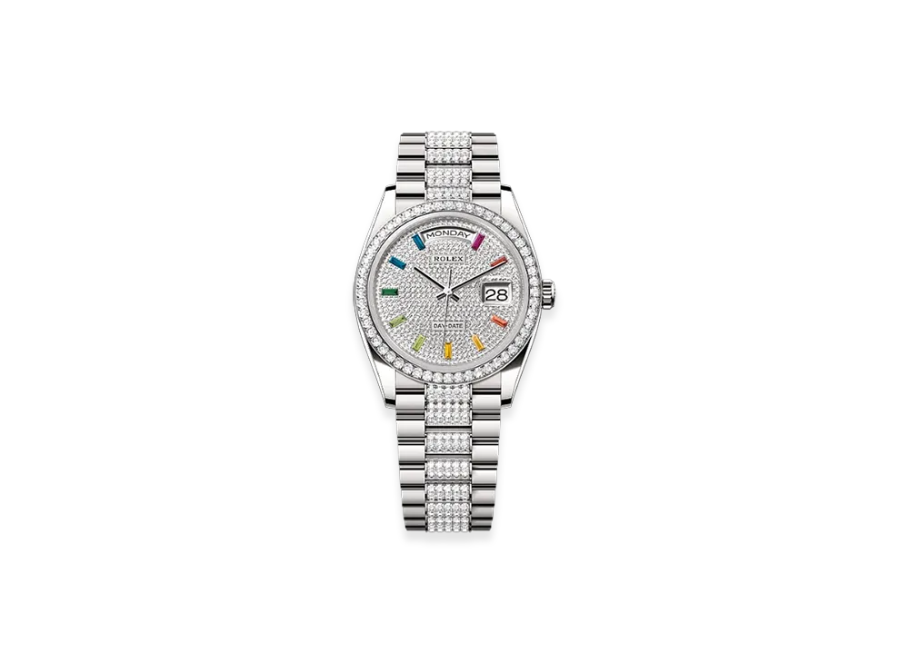 ROLEX Day-Date 36mm White Gold Diamond 128349RBR "Pave diamonds"