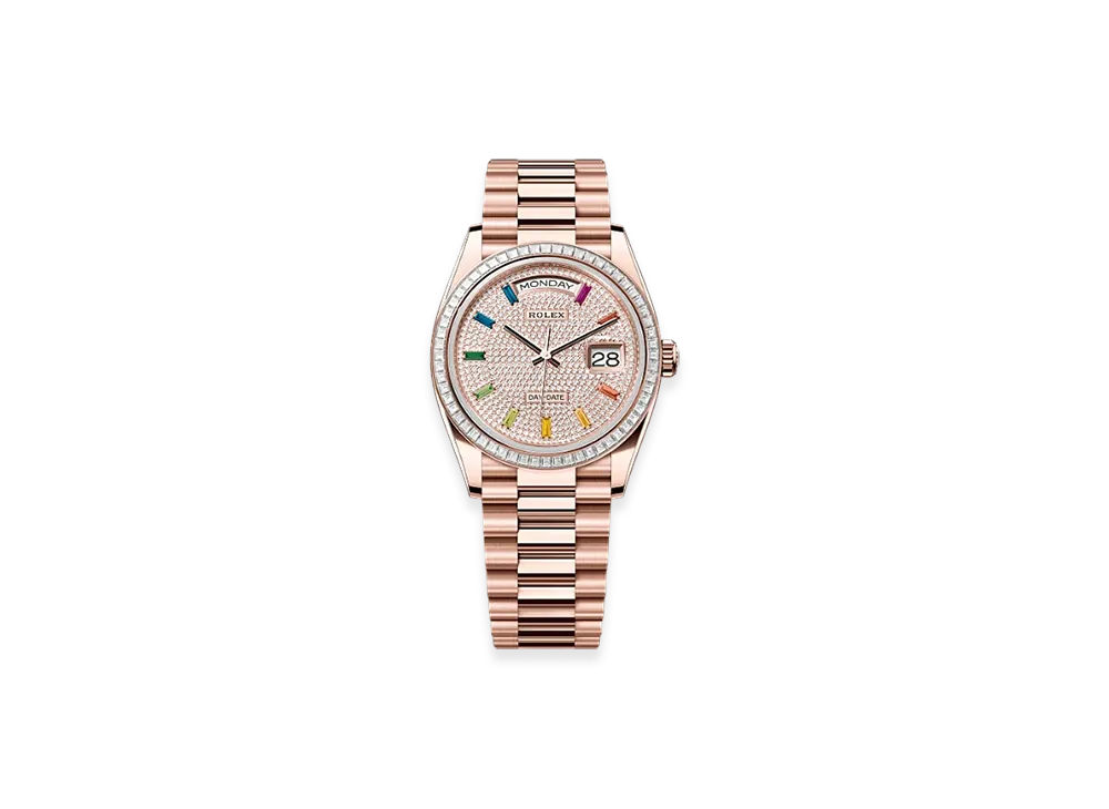 ROLEX Day-Date 36mm Everose Gold Diamond 128395TBR "Pave diamonds"