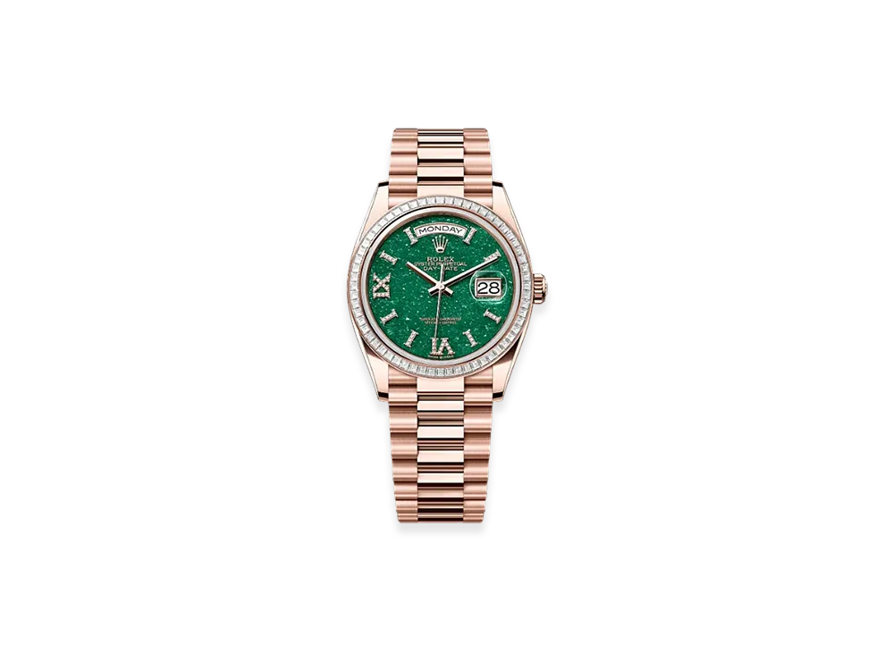 ROLEX Day-Date 36mm Everose Gold Diamond 128395TBR "Green Aventurine"