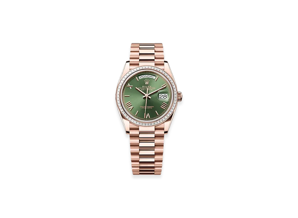 ROLEX Day-Date 36mm Everose Gold Diamond 128395TBR "Olive Green"