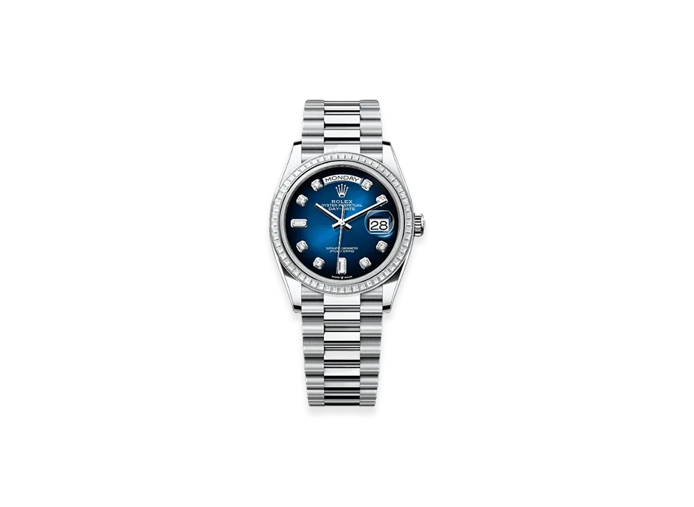 ROLEX Day-Date 36mm Platinum Diamond 128396TBR "Blue Ombre"