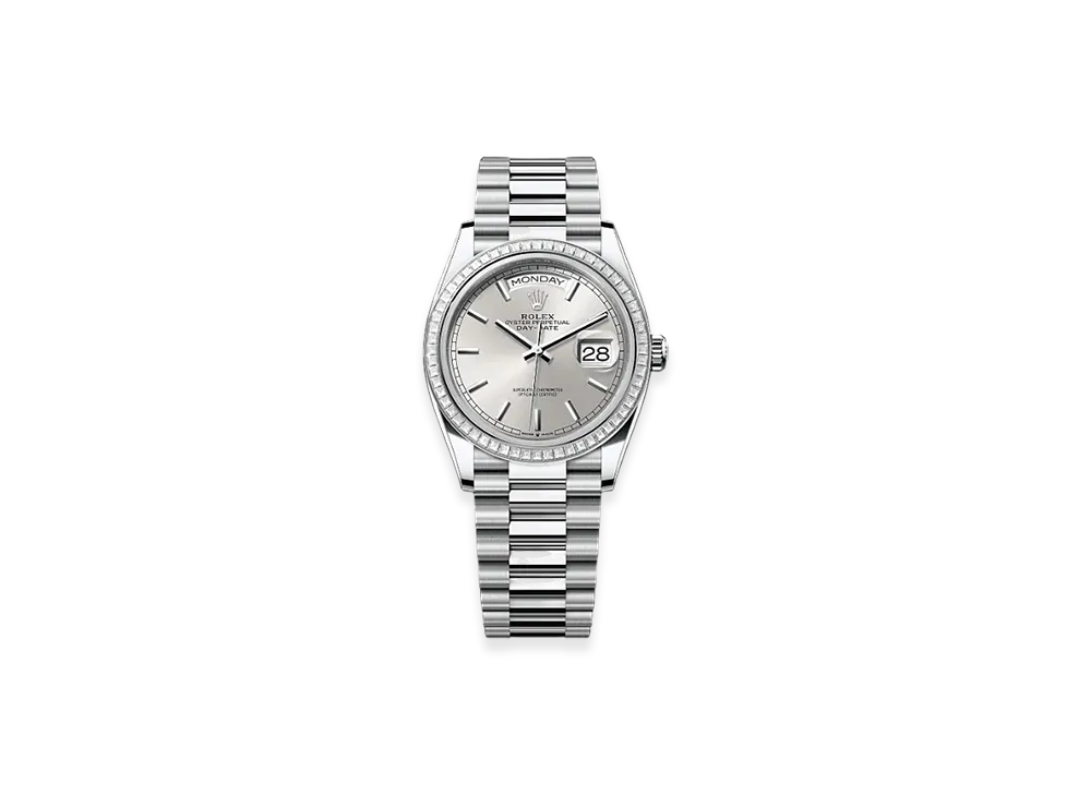 ROLEX Day-Date 36mm Platinum Diamond 128396TBR "Silver"