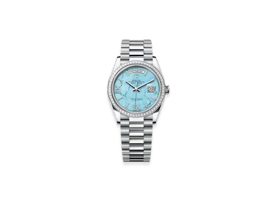 ROLEX Day-Date 36mm Platinum Diamond 128396TBR "Turquoise"