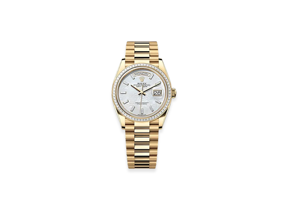 ROLEX Day-Date 36mm Yellow Gold Diamond 128398TBR "White Mother-of-Pearl"