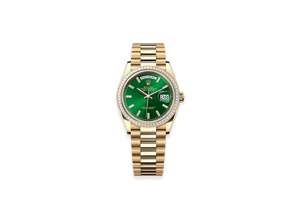 ROLEX Day-Date 36mm Yellow Gold Diamond 128398TBR "Bright Green"