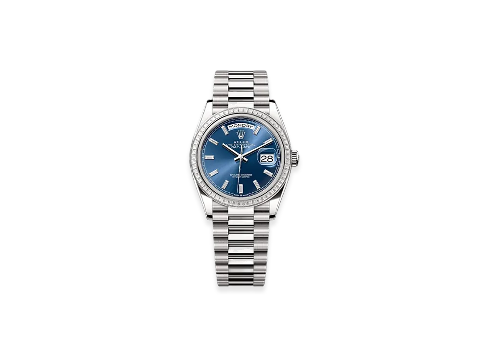 ROLEX Day-Date 36mm White Gold Diamond 128399TBR "Bright Blue"