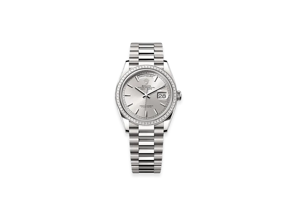 ROLEX Day-Date 36mm White Gold Diamond 128399TBR "Silver"