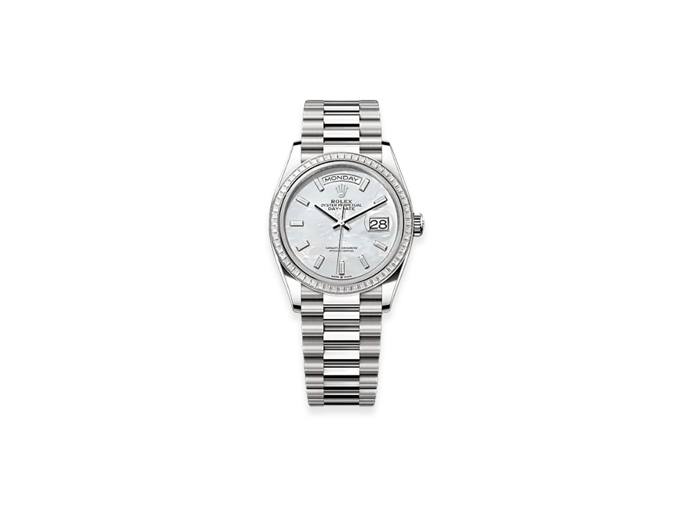 ROLEX Day-Date 36mm White Gold Diamond 128399TBR "White Mother-of-Pearl"