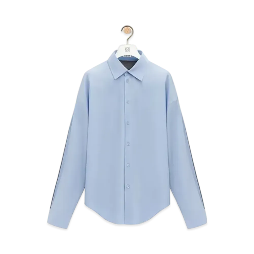 LOEWE Men's Hybrid Shirt in Cotton and Wool "Light Blue/Grey"