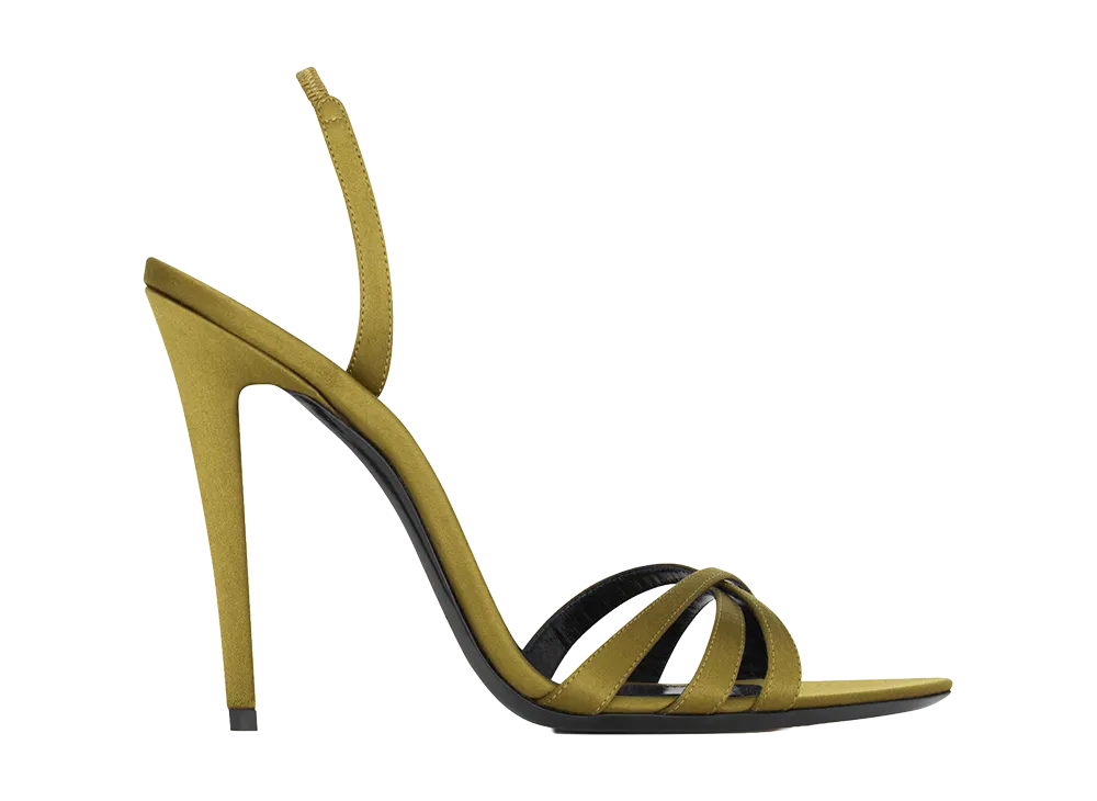 Saint Laurent Women's Kate Sandals in Crepe Satin "Cuba Gold"