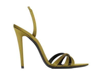 Saint Laurent Women's Kate Sandals in Crepe Satin "Cuba Gold"