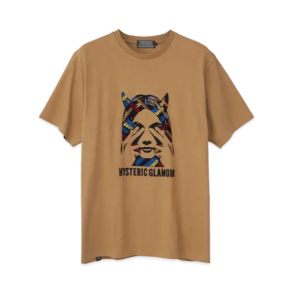 HYSTERIC GLAMOUR See No Evil Embroidery T-Shirt "Beige"