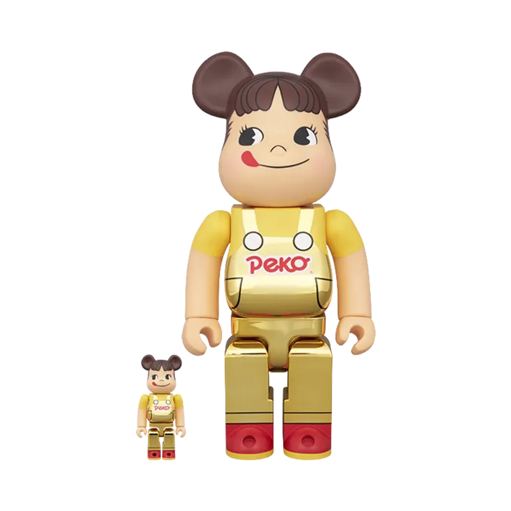 MEDICOM TOY "BEARBRICK" Peko-Chan (Overalls) Gold Plated 100% & 400%