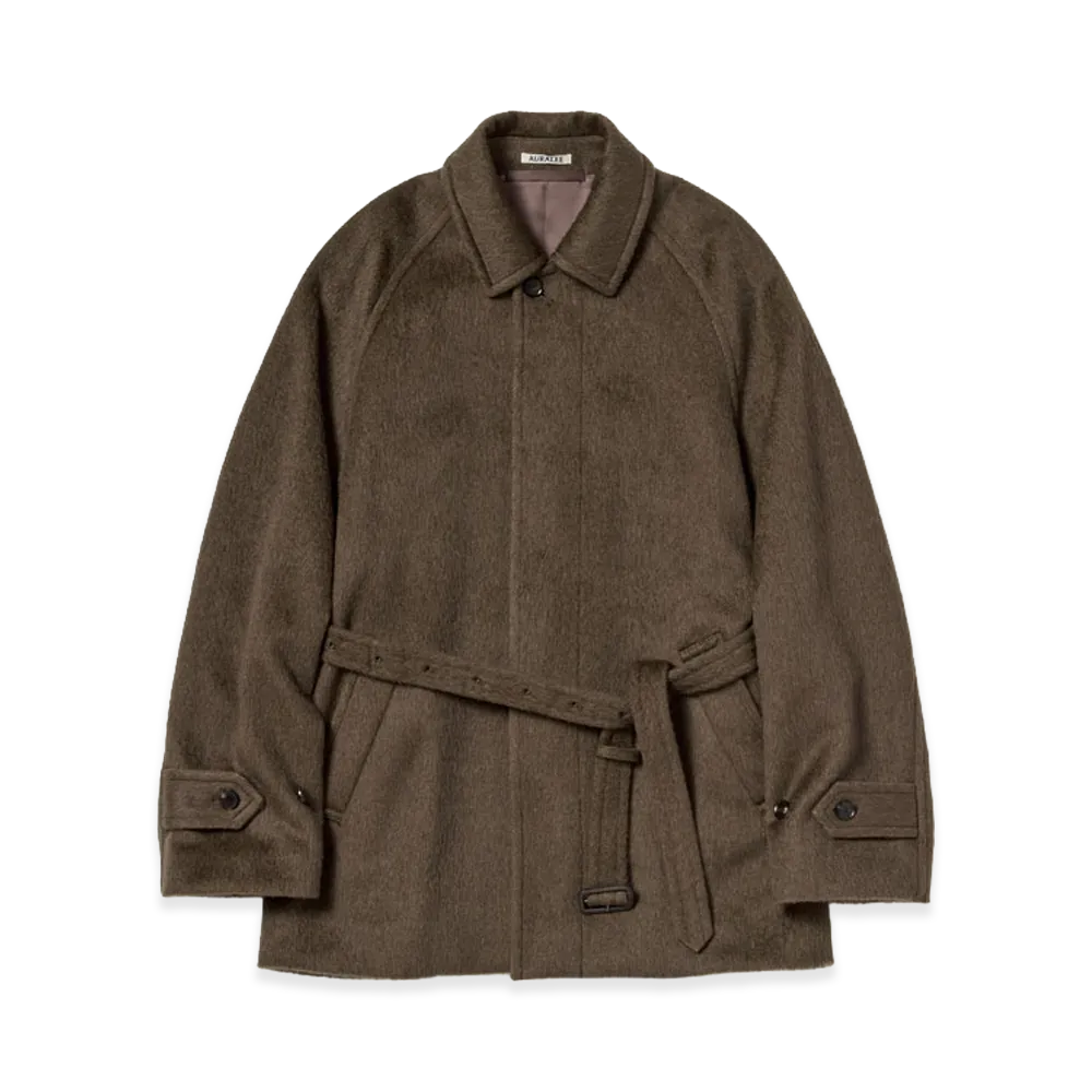 AURALEE Women's Hairy Wool Mohair Chambray Soutien Collar Coat "Brown"