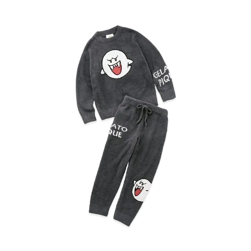 GELATO PIQUE x SUPER MARIO Men's Baby Moco Jacquard Pullover & Long Pants Set "Charcoal Gray"