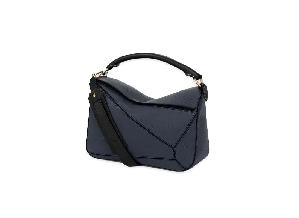 LOEWE Small Puzzle Bag In Soft Grained Calfskin "Midnight Blue / Black"