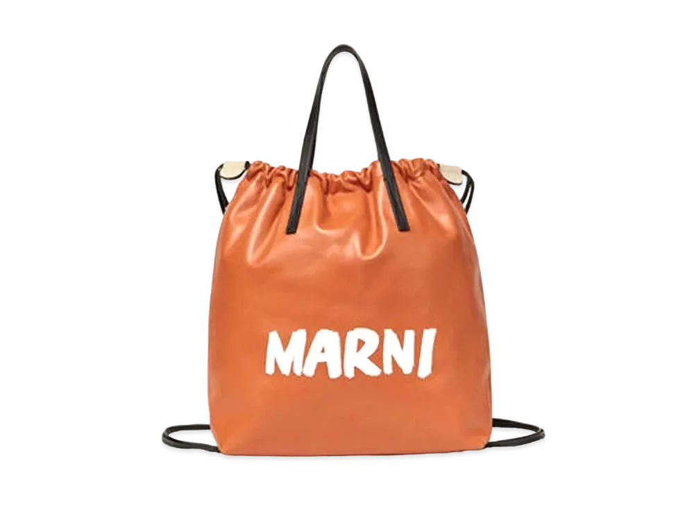 Marni Gusset Backpack Bag in Smooth Leather "Orange/Beige"