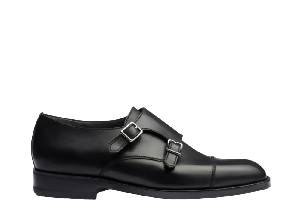 J.M.Weston Women's Double Monk Strap #137 D Box Calf "Black" 12921011379D Single Leather Sole