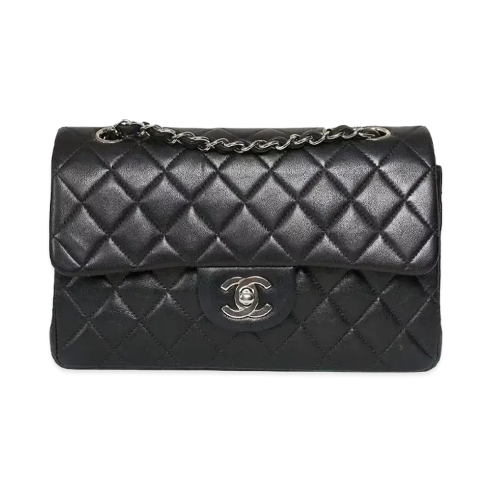 CHANEL Matelasse Classic Double Flap Lambskin "Black/Silver"