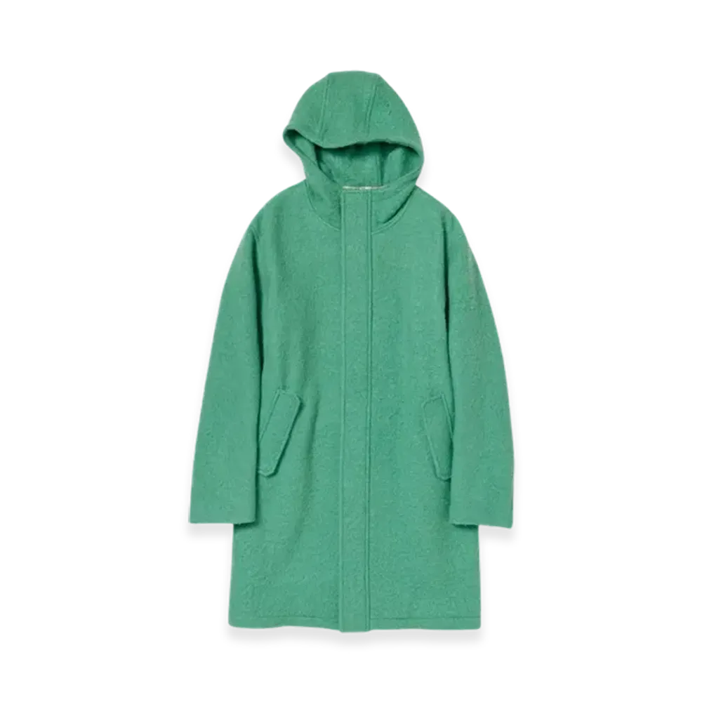 AURALEE Brushed Alpaca Wool Melton Hooded Coat "Jade Green"