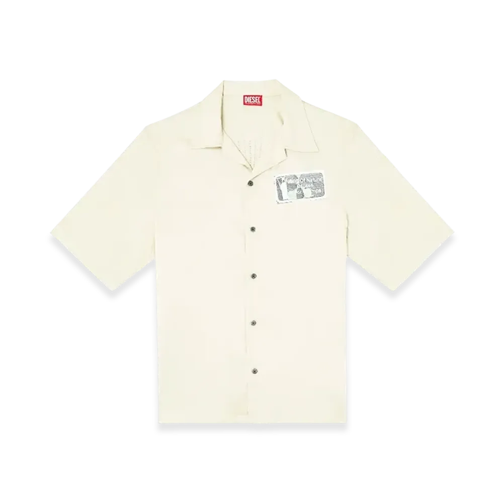 Diesel S-Brack-B-Epbr Tencel Shirt With Rhinestone Graphic "Beige"