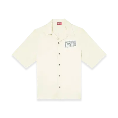 Diesel S-Brack-B-Epbr Tencel Shirt With Rhinestone Graphic "Beige"