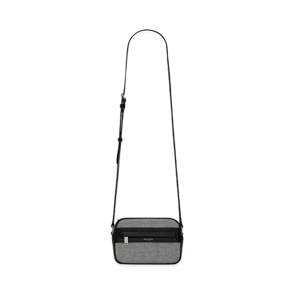 SAINT LAURENT Camp Small Camera Bag In Canvas And Lambskin "Gray"