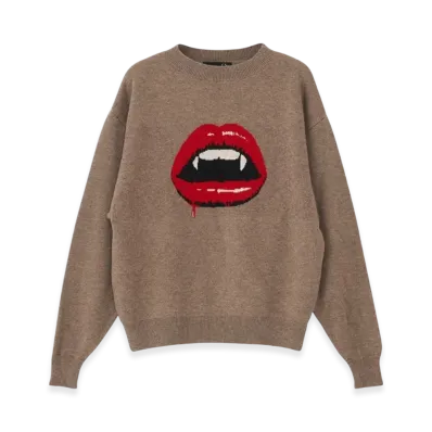 HYSTERIC GLAMOUR Fangs Lip Jacquard Sweater "Beige"