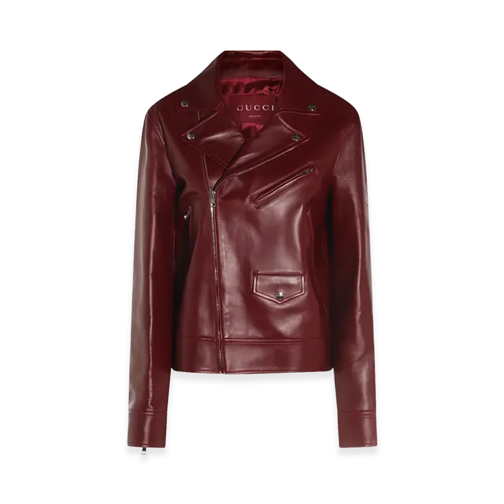 GUCCI Women's Biker Leather Jacket "Dark Red"