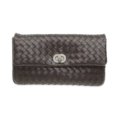 Bottega Veneta Lambskin Clutch Bag "Dark Brown"