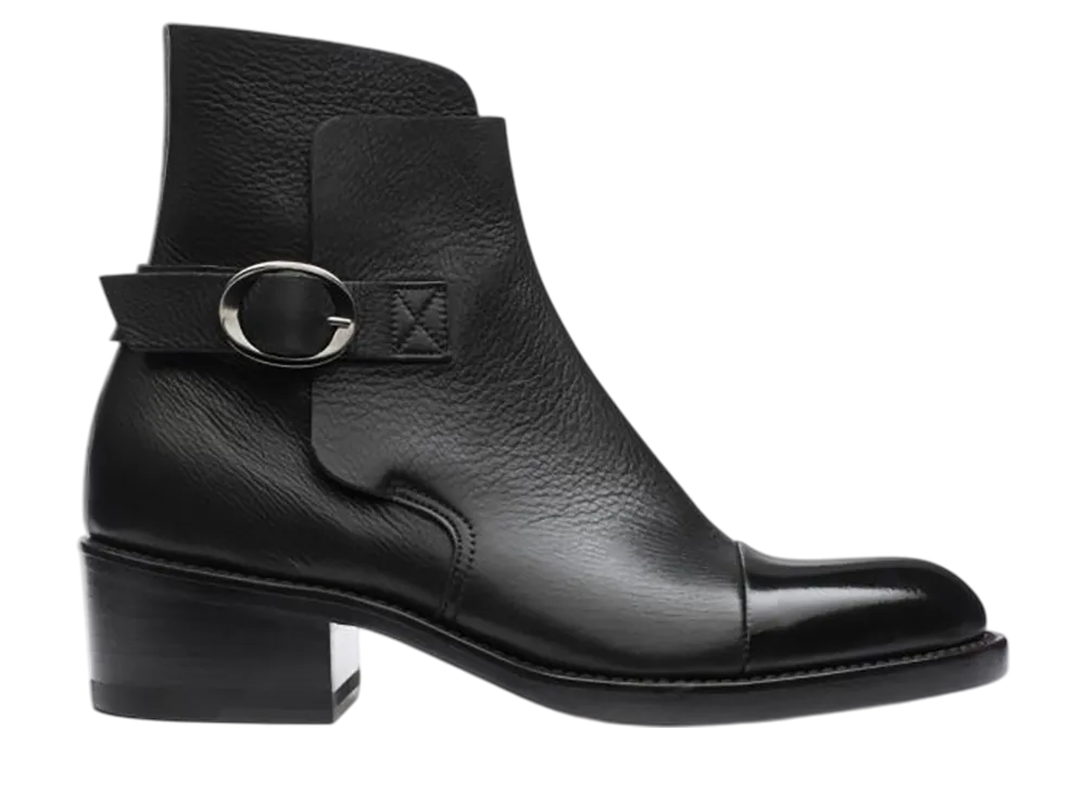J.M.Weston Women's Ankle Boots with Buckle #396 "Black Grained Leather"