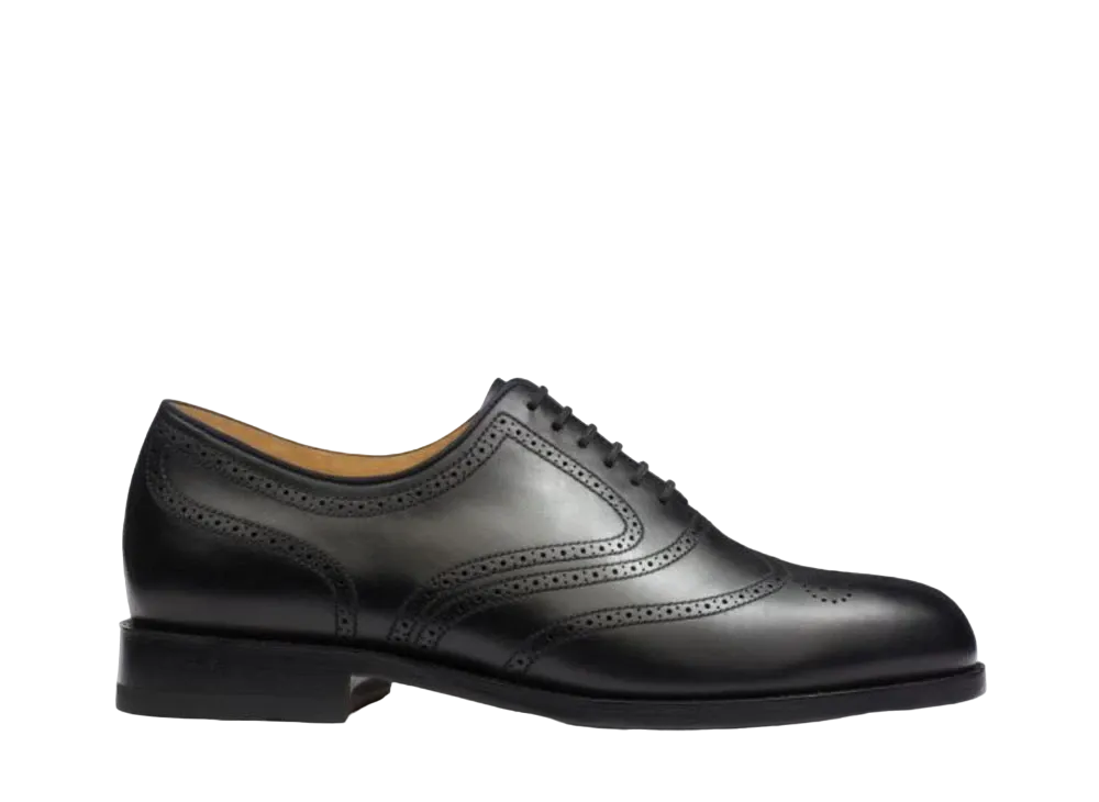 J.M.Weston Women's One Cut Oxford Shoe with perforated #391 D "Black" 12F3DJK39190 Single Leather Sole
