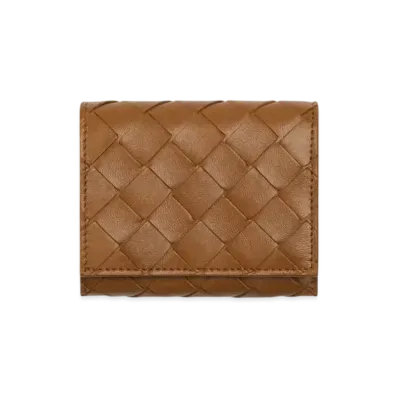 Bottega Veneta Intrecciato Tri-Fold Zip Wallet "Wood"