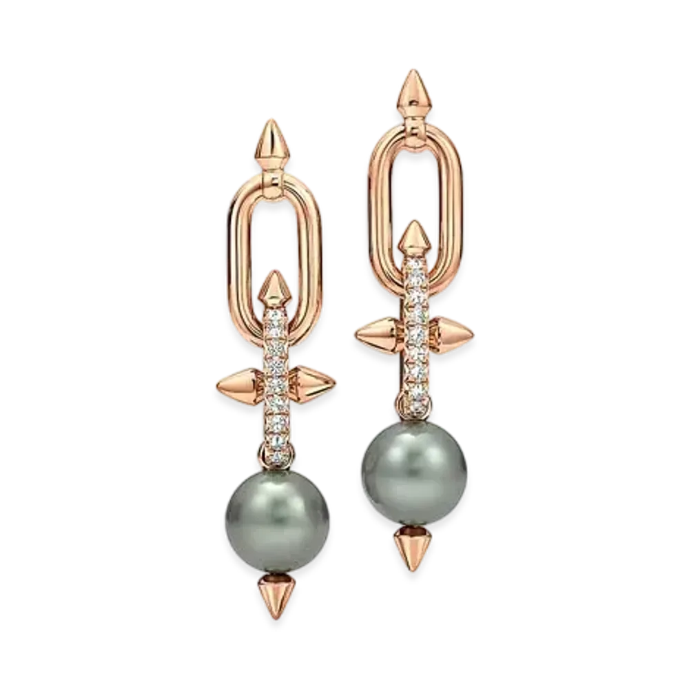 Tiffany & Co. Tiffany Titan By Pharrell Williams Tahitian with Pearl Earrings with Diamonds "Rose Gold"