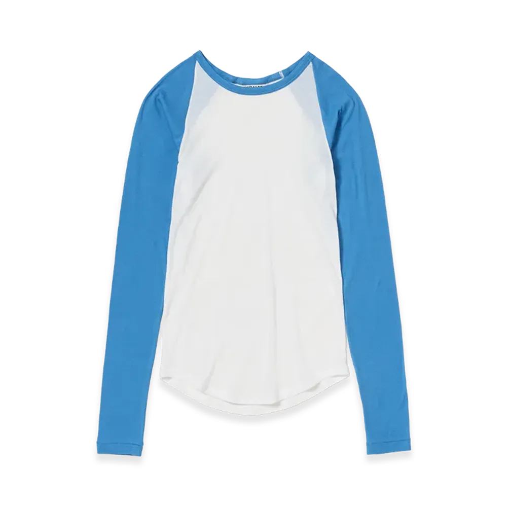 AURALEE Women's Super High Gauge Sheer Rib Raglan P/O "White/Blue"