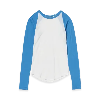 AURALEE Women's Super High Gauge Sheer Rib Raglan P/O "White/Blue"