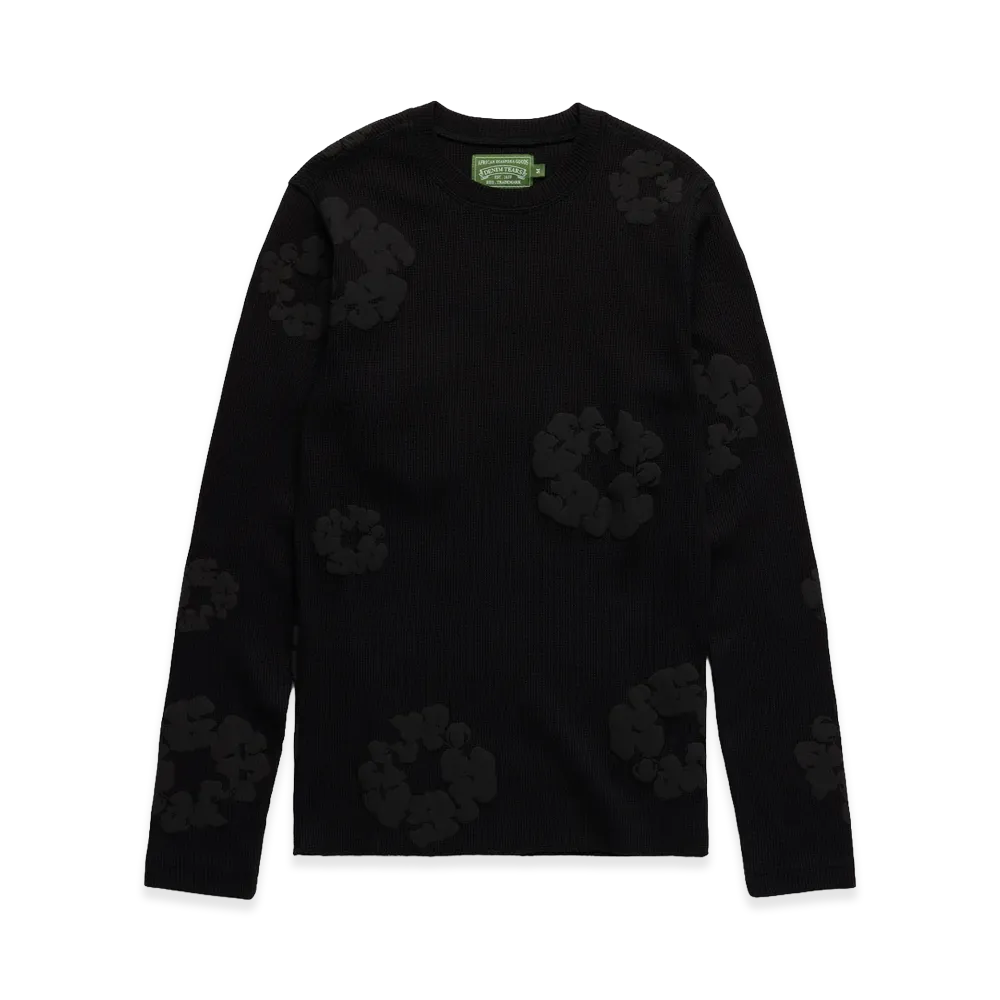 DENIM TEARS Cotton Wreath Thermal Long Sleeve "Black Mono"