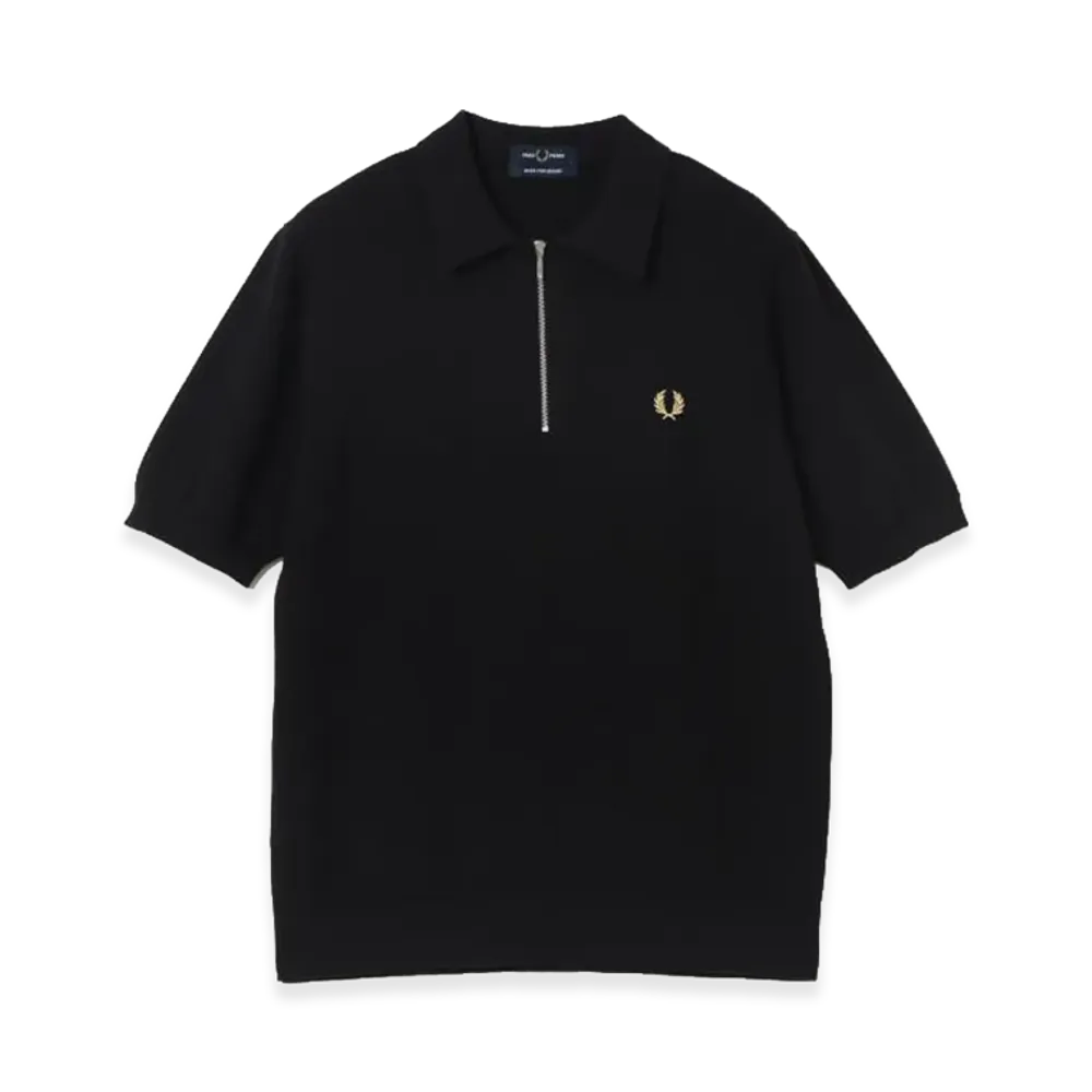 BEAMS x FRED PERRY Exclusive Half-Zip Knit Polo "Black/Champagne"