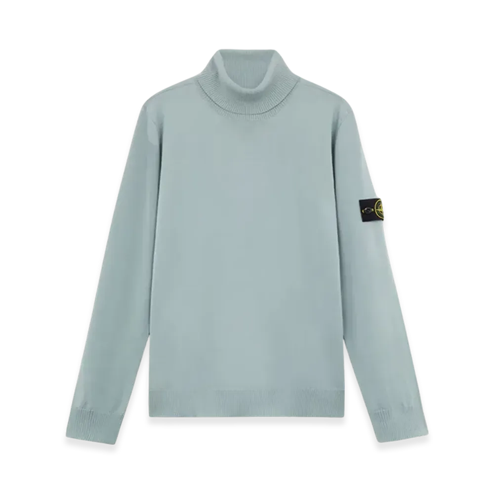 Stone Island 525C4 Light Pure RWS Wool Turtleneck Sweater with Ribbed Details - 24FW "Green Grey"